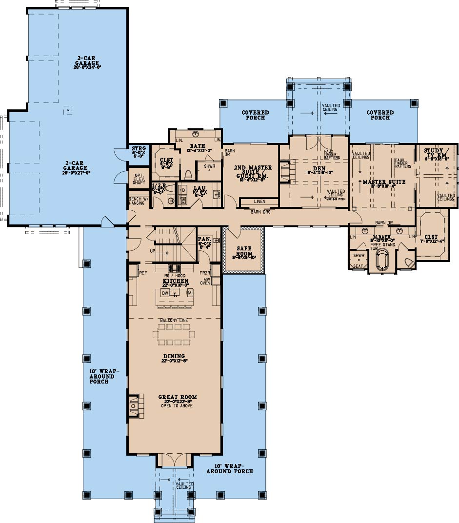 AE8389-A Farmhouse House First Floor Plan, 4 Bedrooms, 4.5 Bathrooms | Saddle Ridge Farm House Plan
