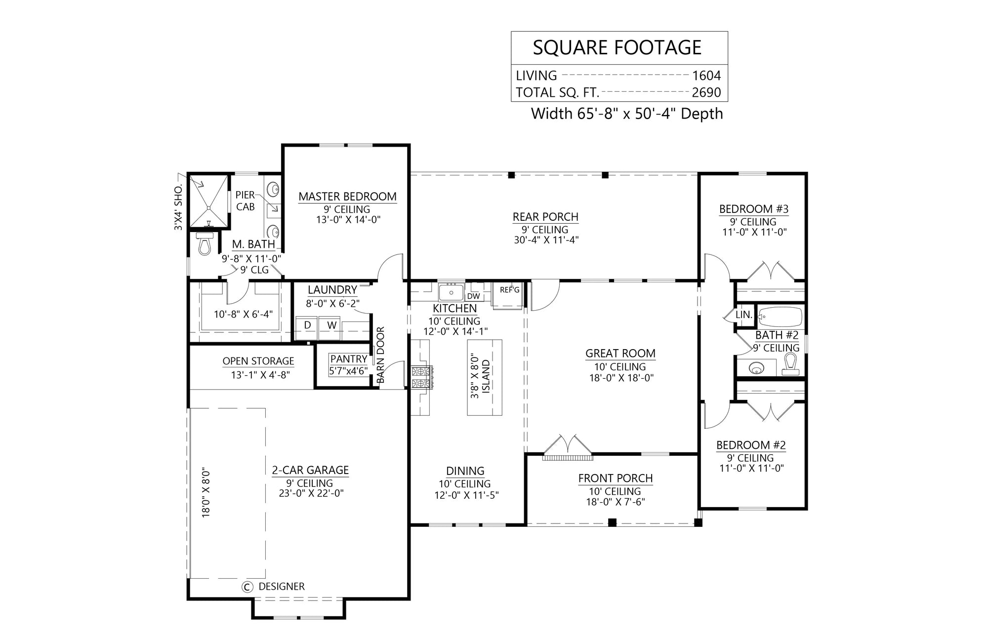 C7323-A The Mulberry 2 House First Floor Plan 3 Beds 2 Baths