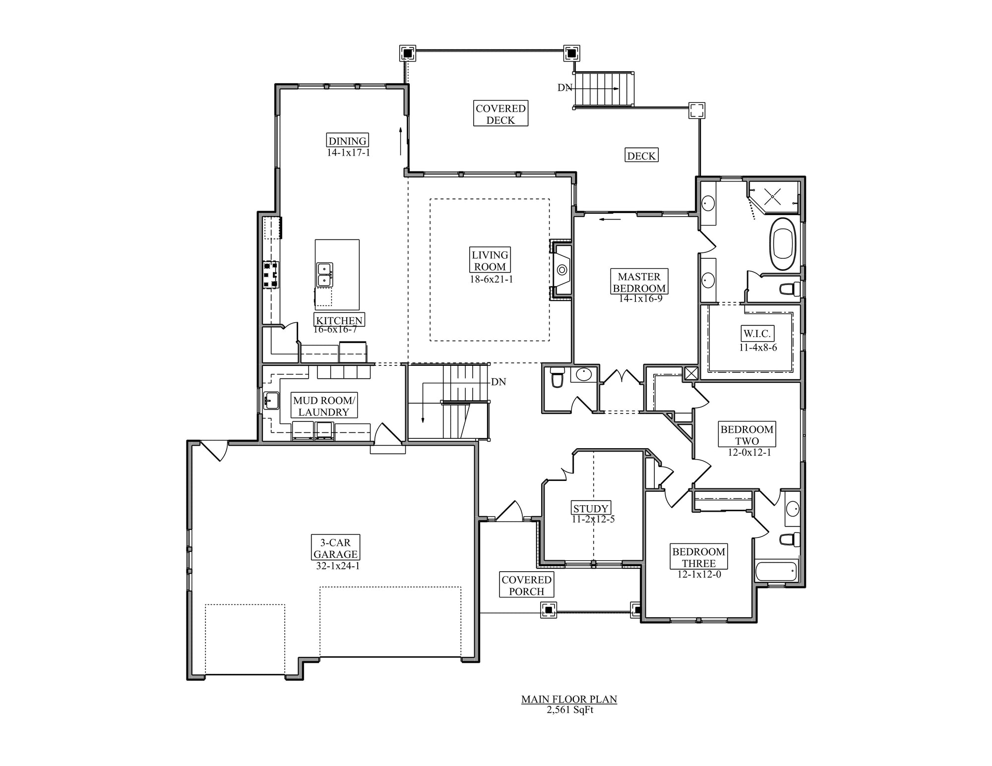 I7966-A Craftsman Ranch House First Floor Plan, 3 Bedrooms, 2.5 Bathrooms | The Hudson 3655