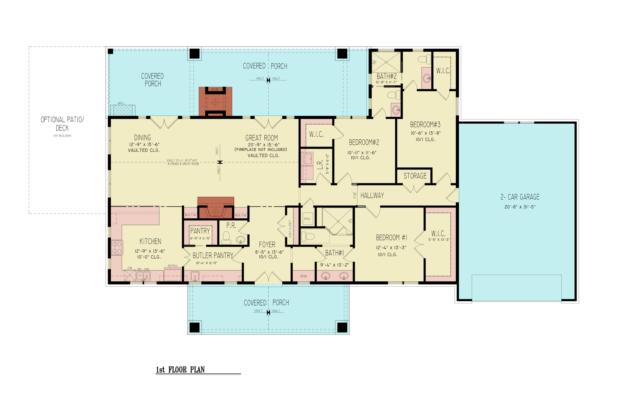 A8073-A Modern Farmhouse First Floor Plan, 3 Bedrooms, 2.5 Bathrooms | Persimmon House Plan
