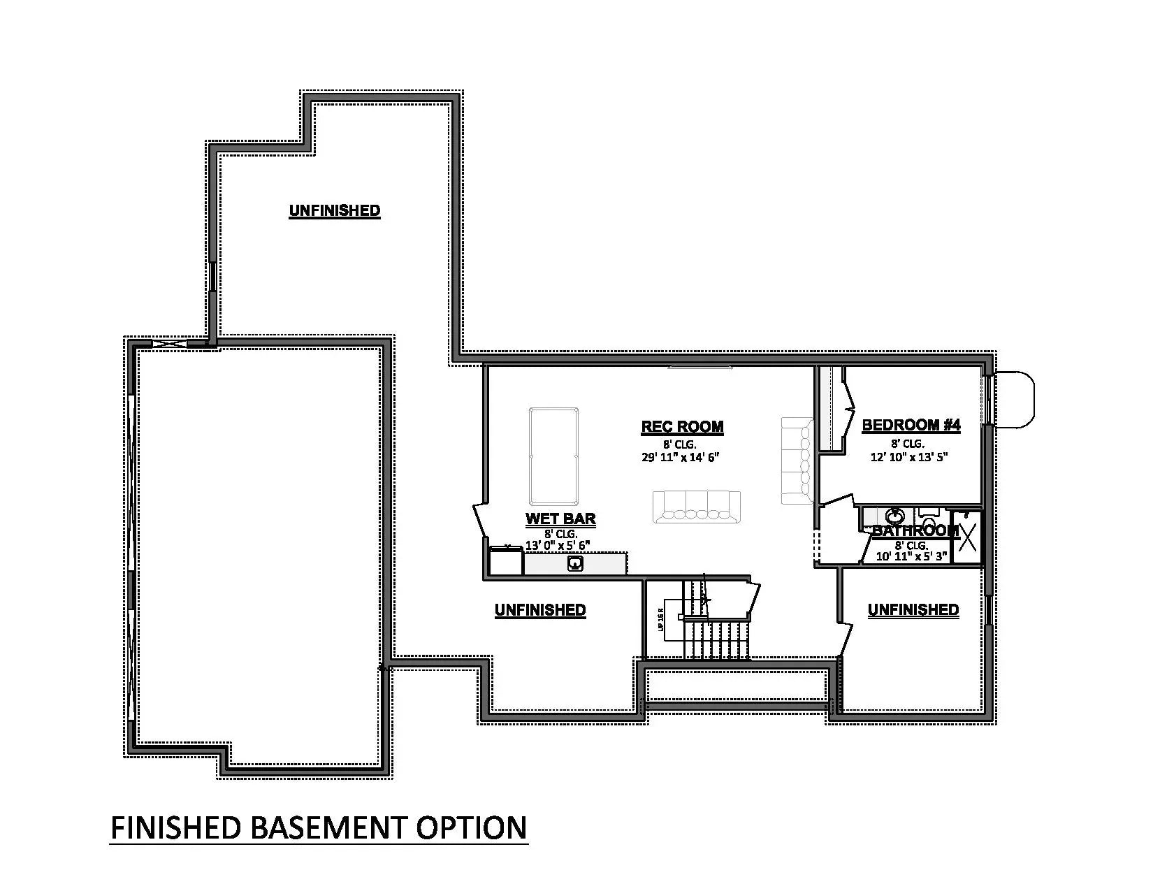 AJ7641-A Modern Transitional House Finished Basement Option Floor Plan, 3 Bedrooms, 2 Bathrooms | Plan VD1065