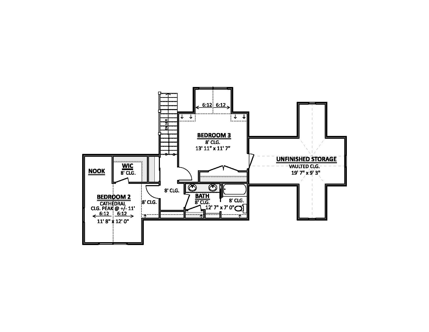 AJ7856-A Craftsman House Second Floor Plan, 3 to 4 Bedrooms, 2.5 Bathrooms | Plan VD1067