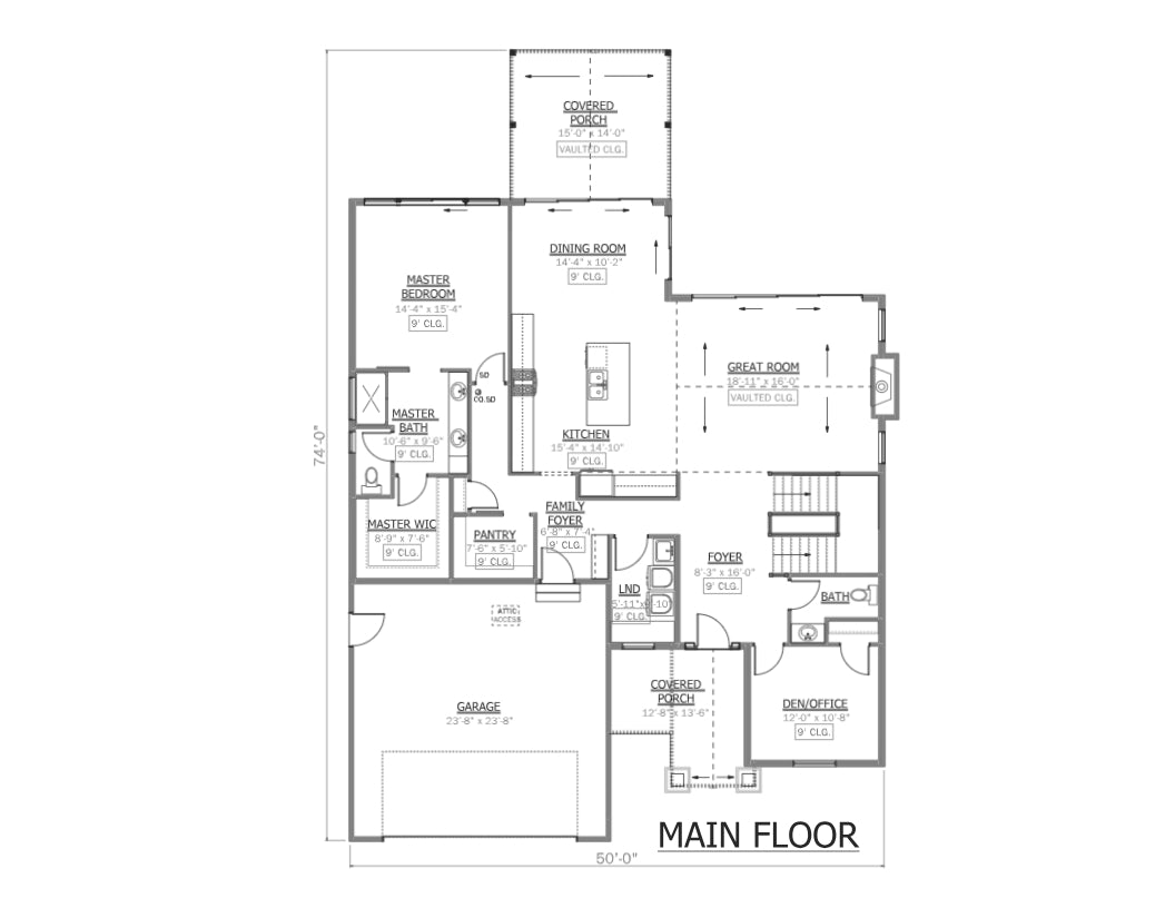 AJ7690-A Craftsman House First Floor Plan, 3 to 4 Bedrooms, 2.5 Bathrooms | Plan 1019