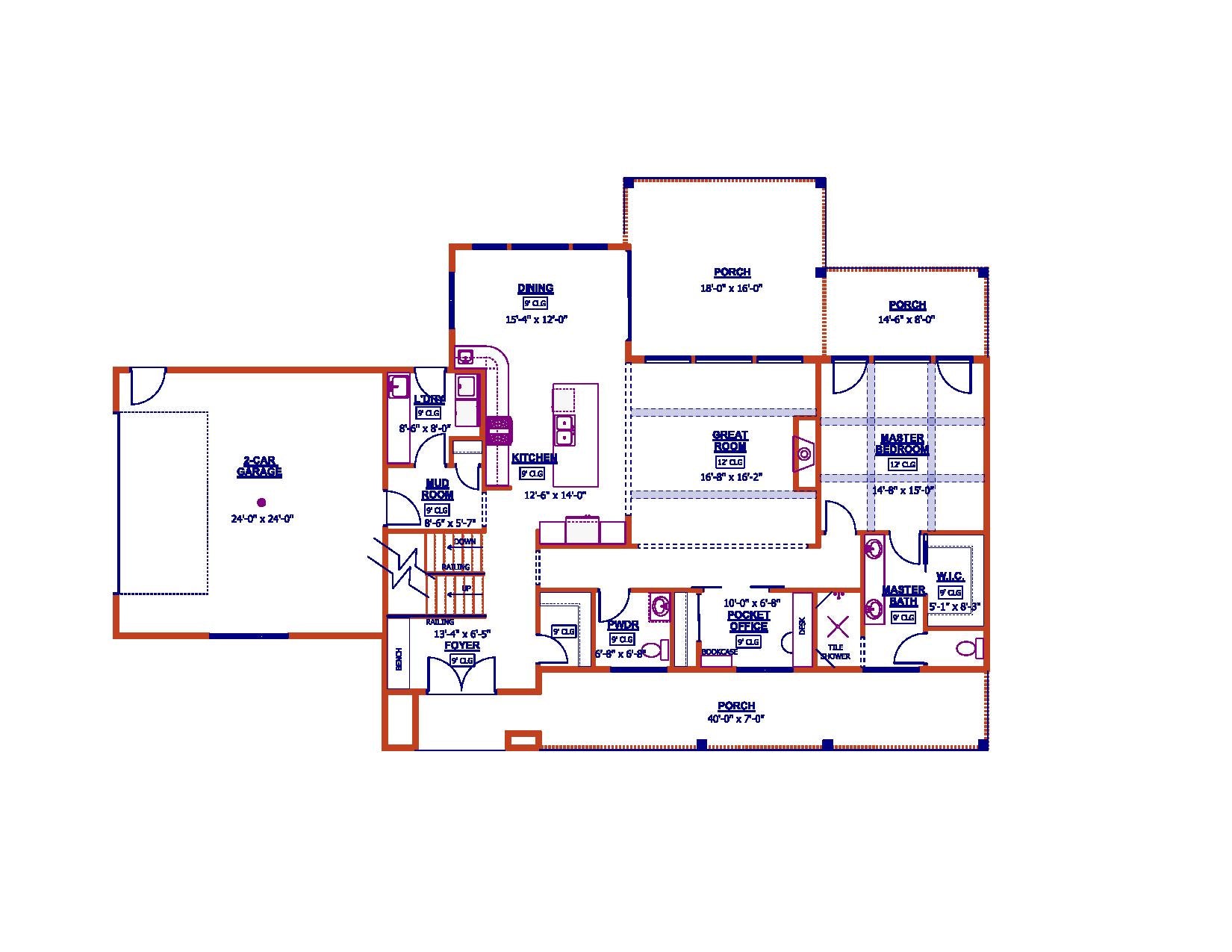 AJ7673-A Modern Farmhouse First Floor Plan, 4 Bedrooms, 2.5 Bathrooms | Plan 1007