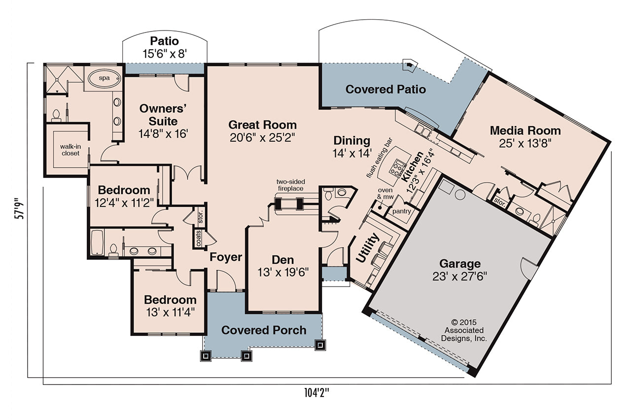 AM8102-A Prairie House First Floor Plan, 3 Bedrooms, 3.5 Bathrooms | Laurelhurst House Plan