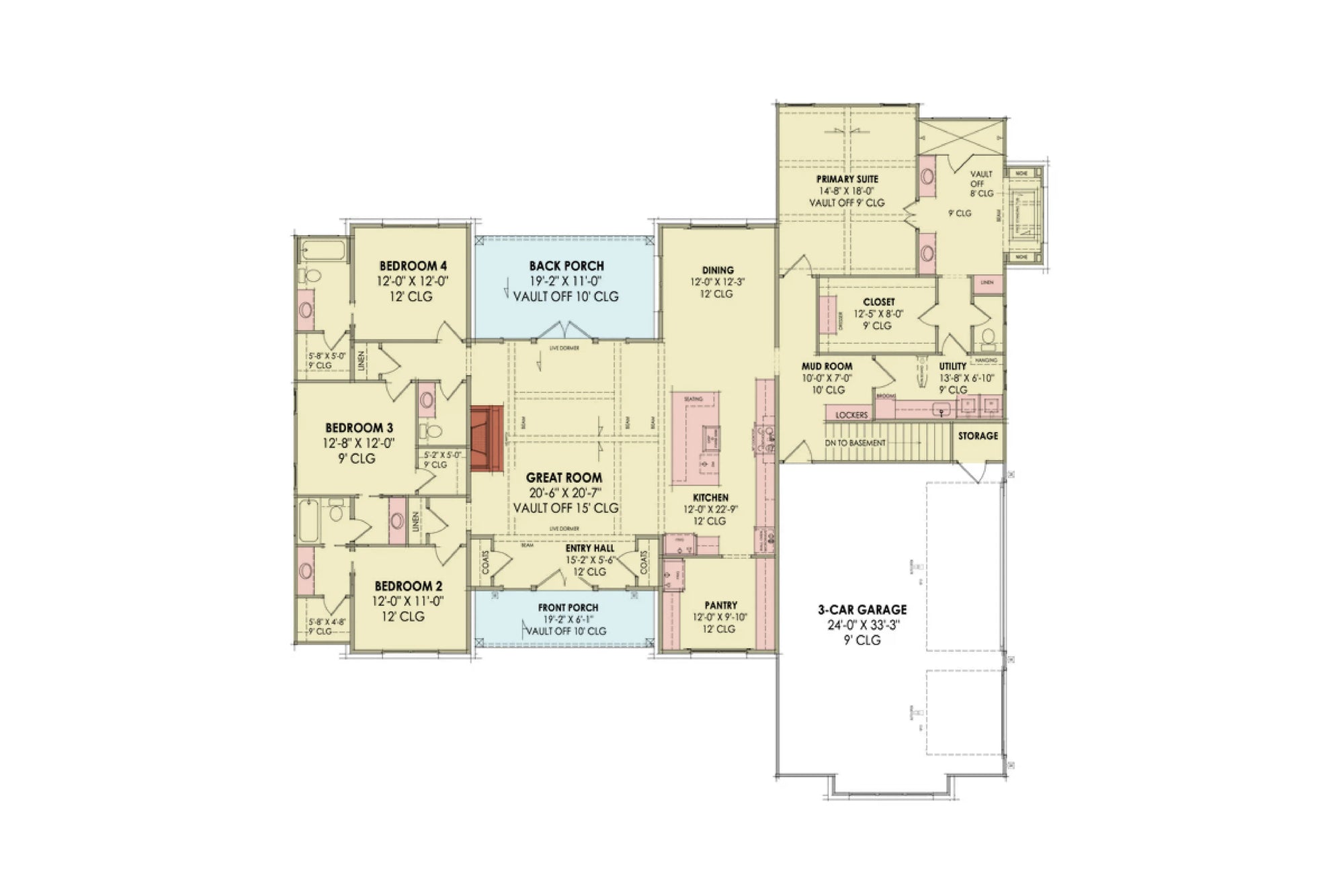 R2689-A Masters House Basement Stair Location Floor Plan | 4 Bedrooms, 3.5 Bathrooms