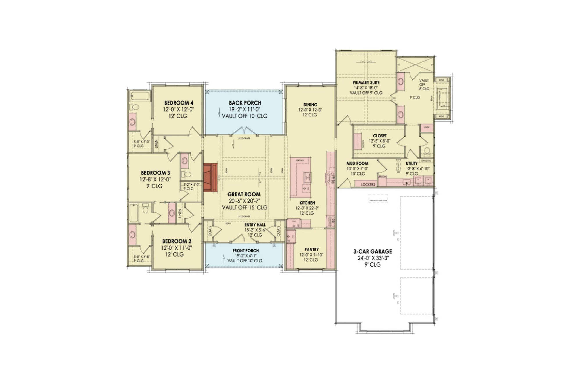 R2689-A Masters House First Floor Plan | 4 Bedrooms, 3.5 Bathrooms