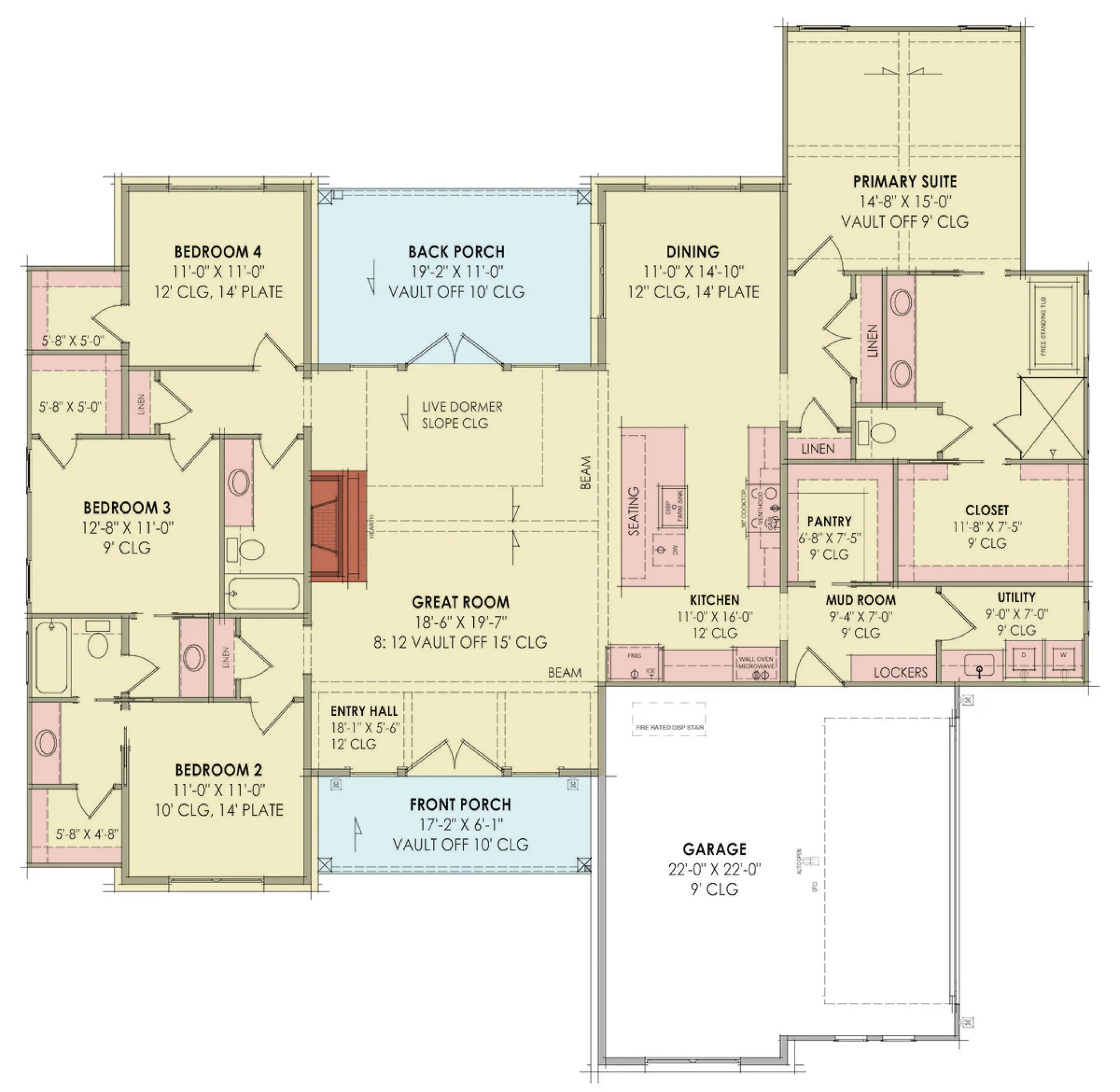 R2697-A Wilde House First Floor Plan | 4 Bedrooms, 3 Bathrooms