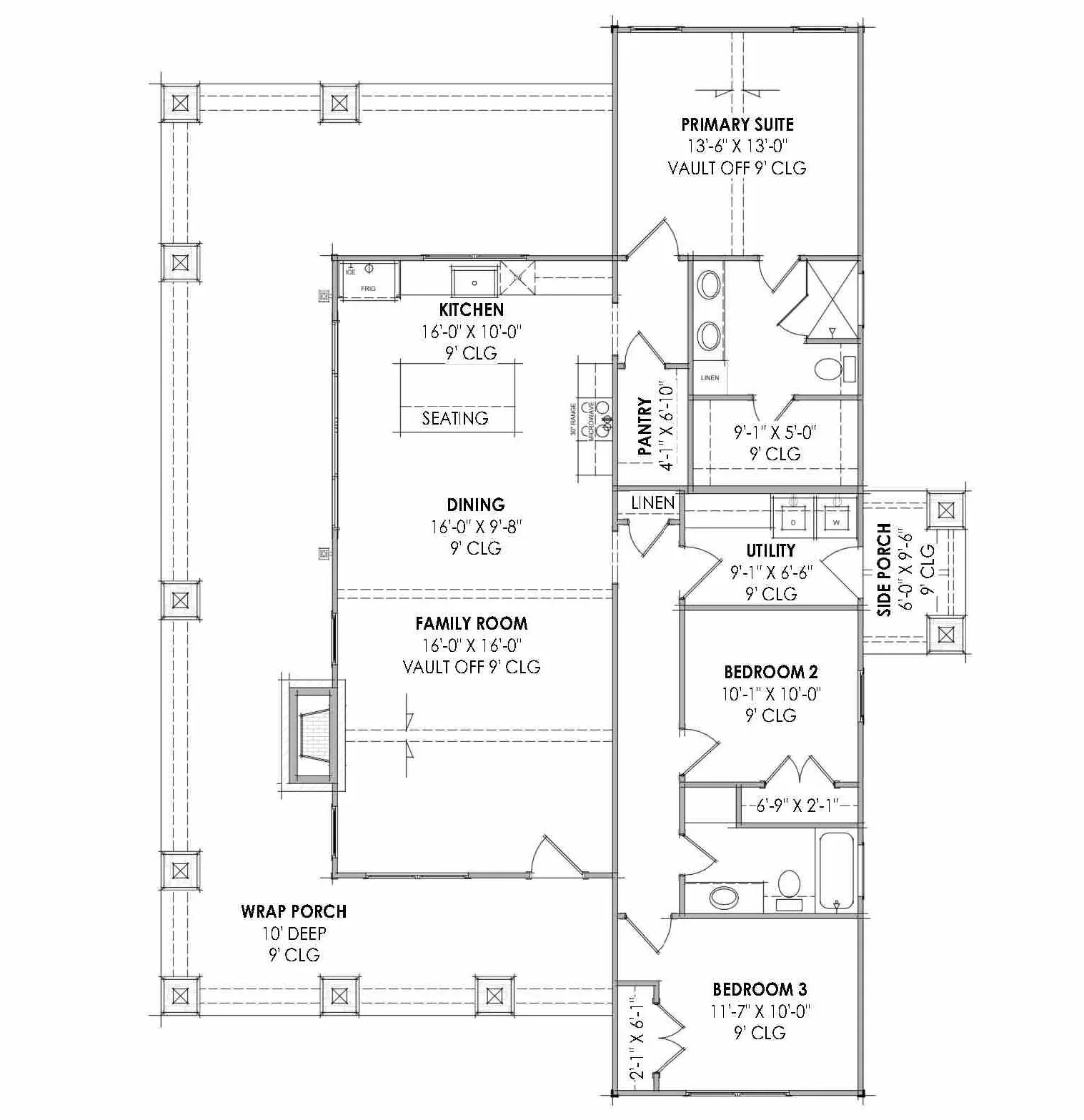 R7481-A Country Mountain House First Floor Plan, 3 Beds, 2 Baths | Plan SM159