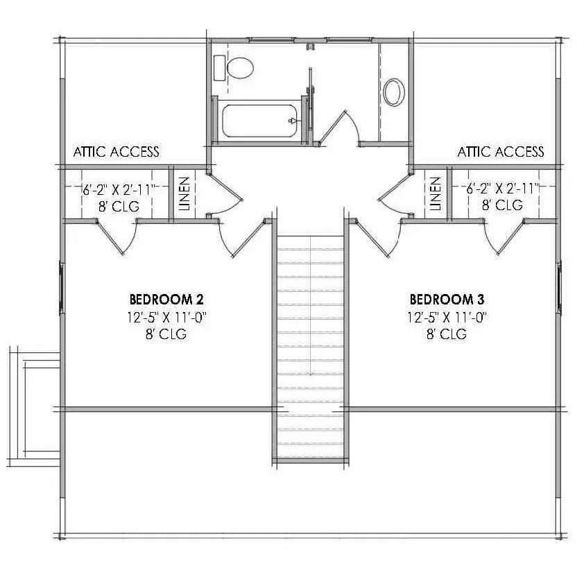 R7291-A SM160 House Second Floor Plan 3 Beds 2.5 Baths