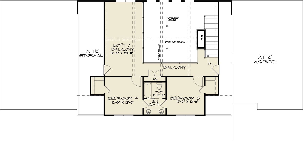 AE8385-A Modern Farmhouse Second Floor Plan, 3 Bedrooms, 3.5 Bathrooms | Rockwood Cove House Plan