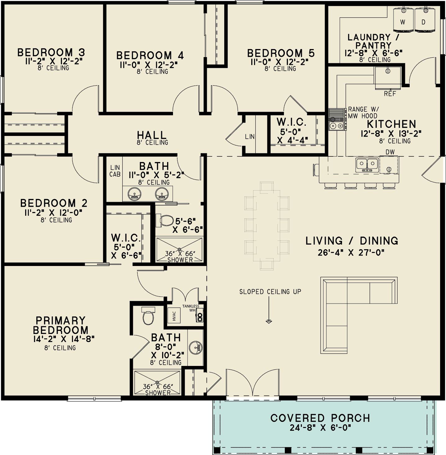 AE7975-A Modern Barndominium House First Floor Plan, 5 Bedrooms, 2 Bathrooms | SMN 2061