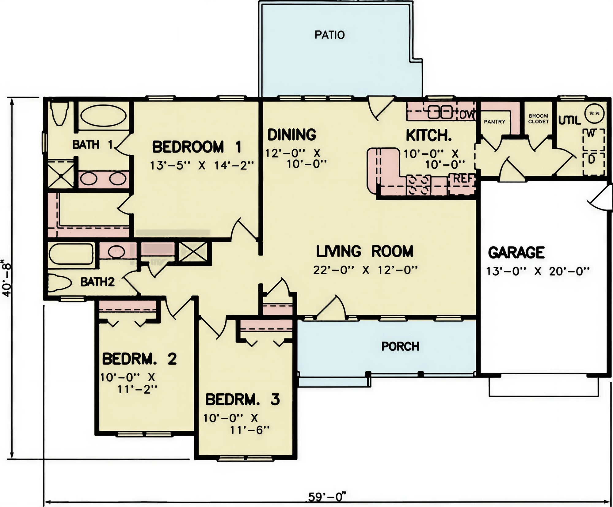 ST25086 Craven Traditional House Plan 3 Bedrooms, 2 Bathrooms, One Story Main Floor Plan