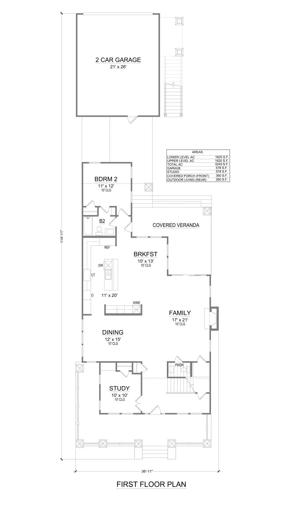 F7493-A Craftsman House First Floor Plan, 4 Bed, 4.5 Bath | Steiner Street House Plan