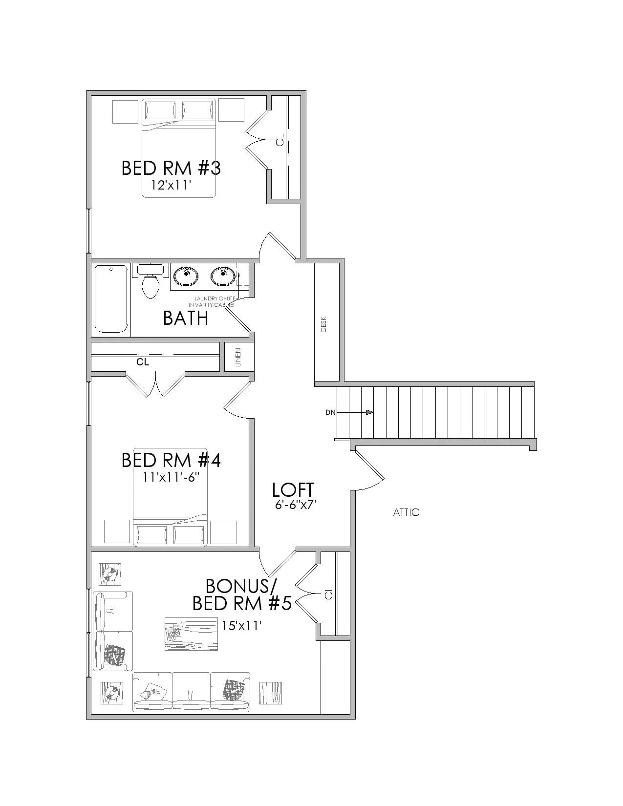 AG7499-A Country House Second Floor Plan, 3 Bed, 3 Bath | Sydney House Plan