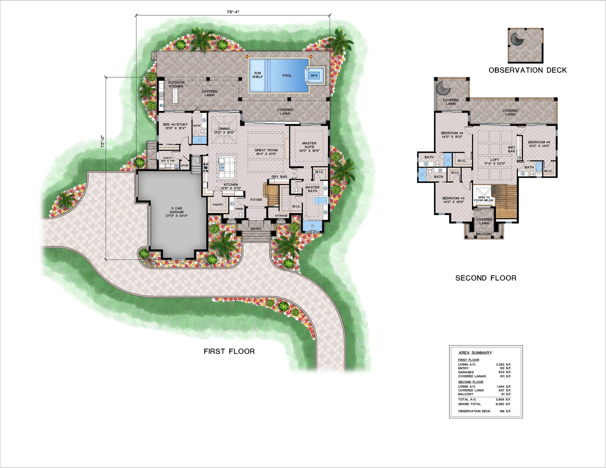 P7380-A Seabreeze House First and Second Floor Plan 5 Beds and 5.5 Baths