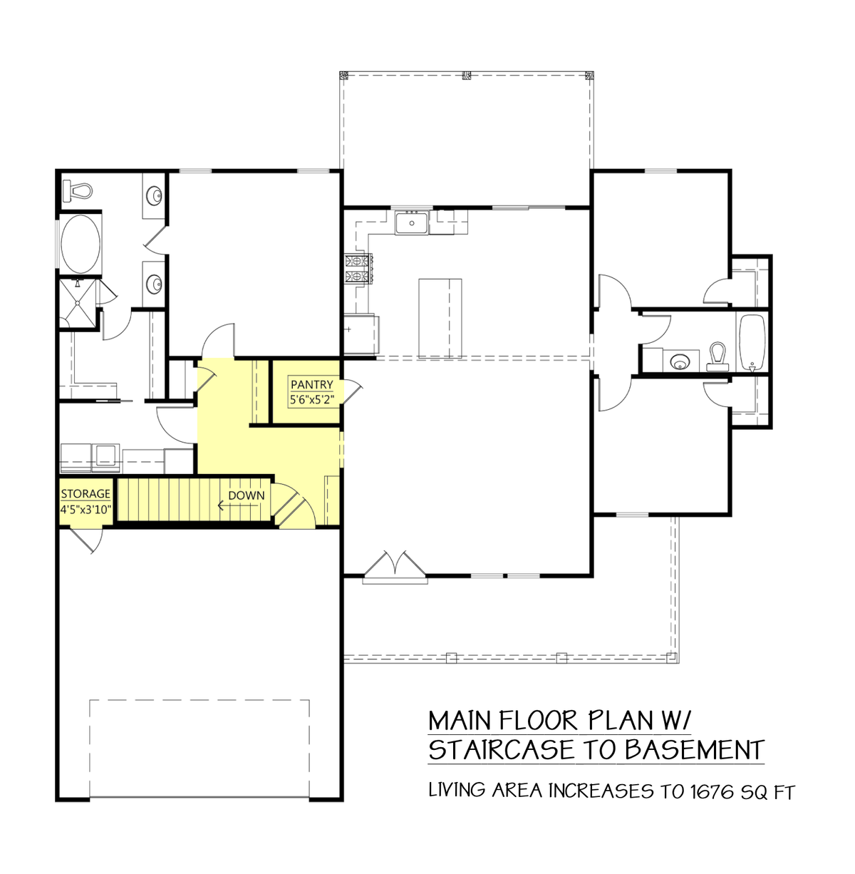 Shadowcrest First Floor Plan with Staircase to Basement