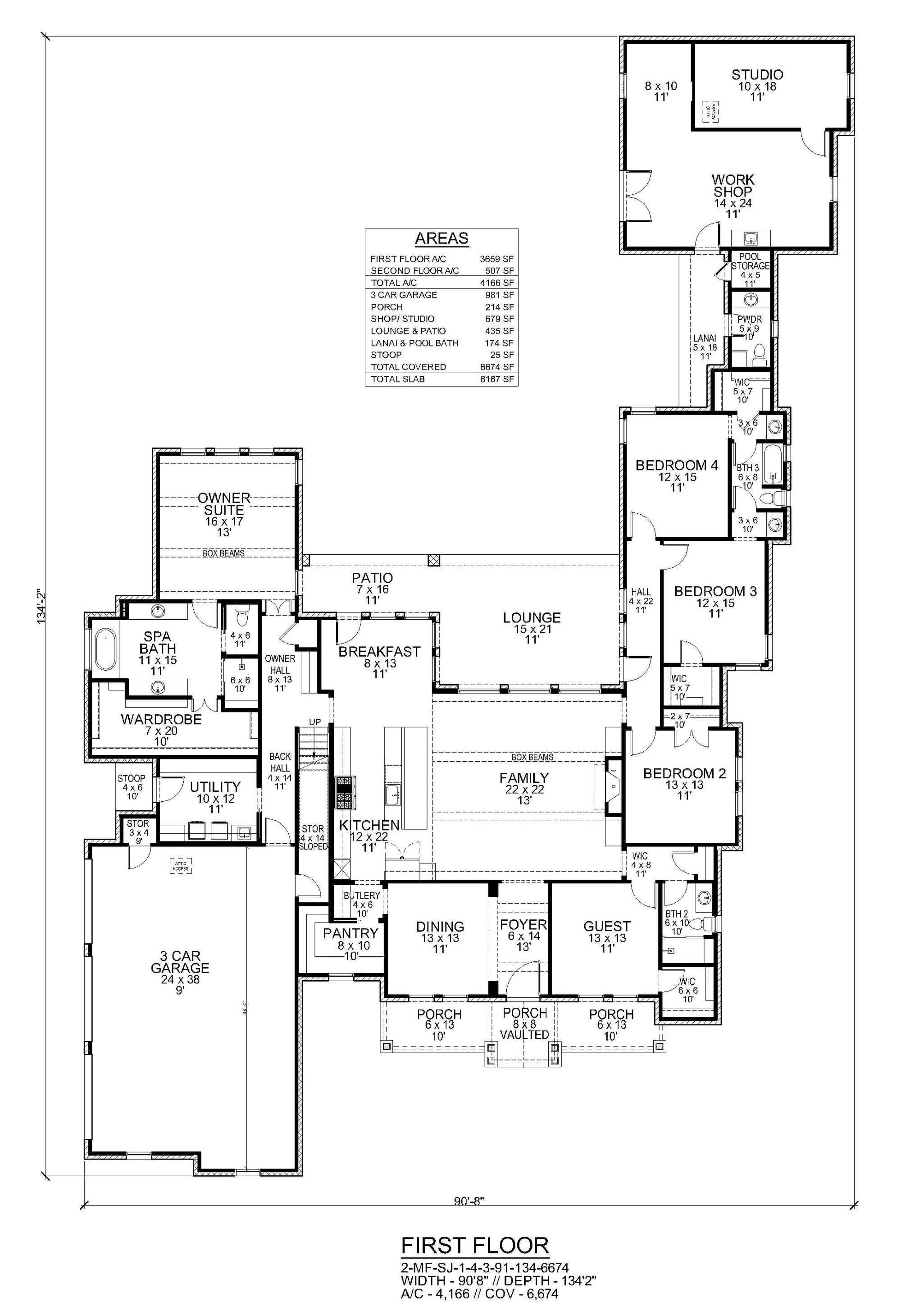 F8441-A Modern Farmhouse, 4 Bedrooms, 3.5 Bathrooms | Teal Harbor House Plan First Floor Plan