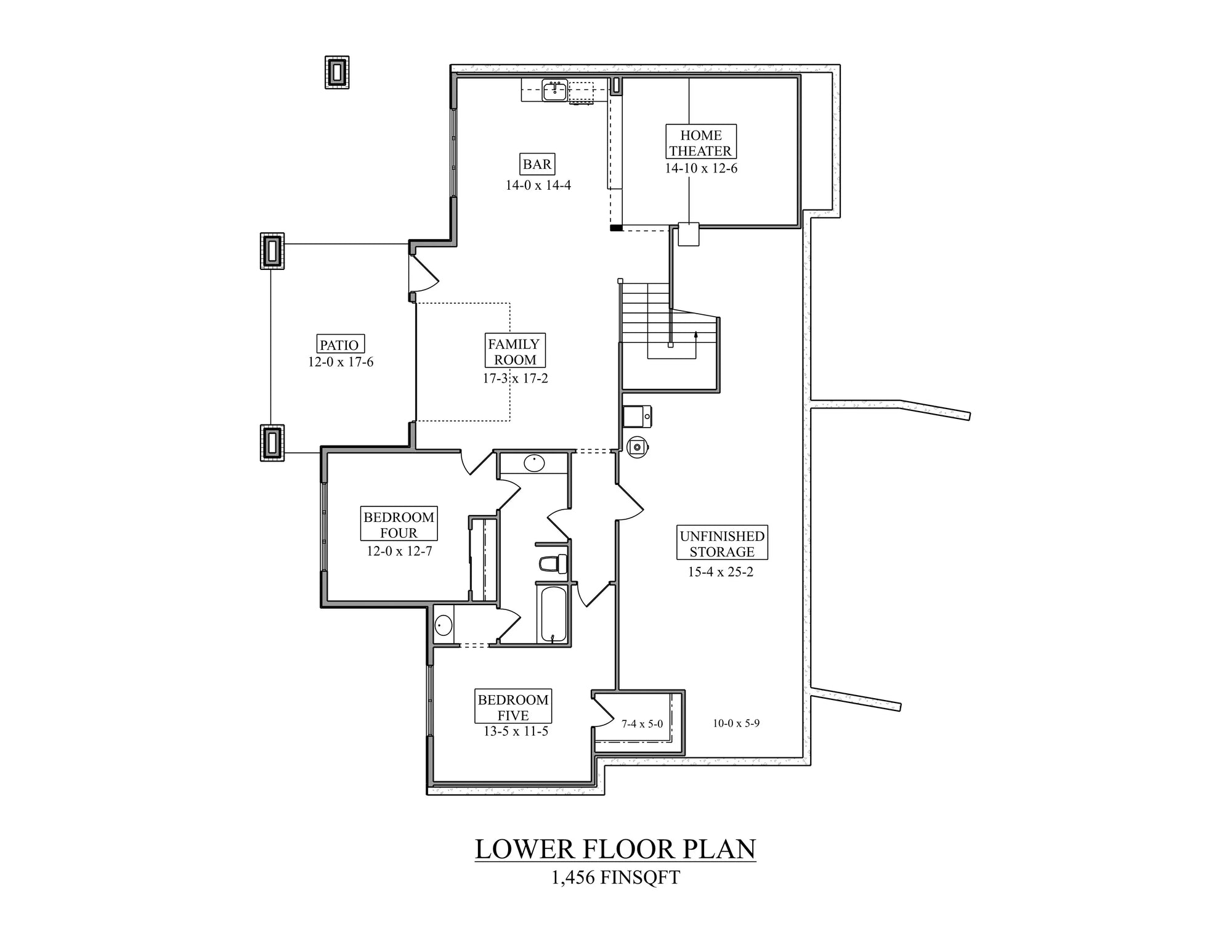 I7634-A Ranch House Basement Floor Plan, 3 Bedrooms, 2 Bathrooms | The Dalton Road House Plan