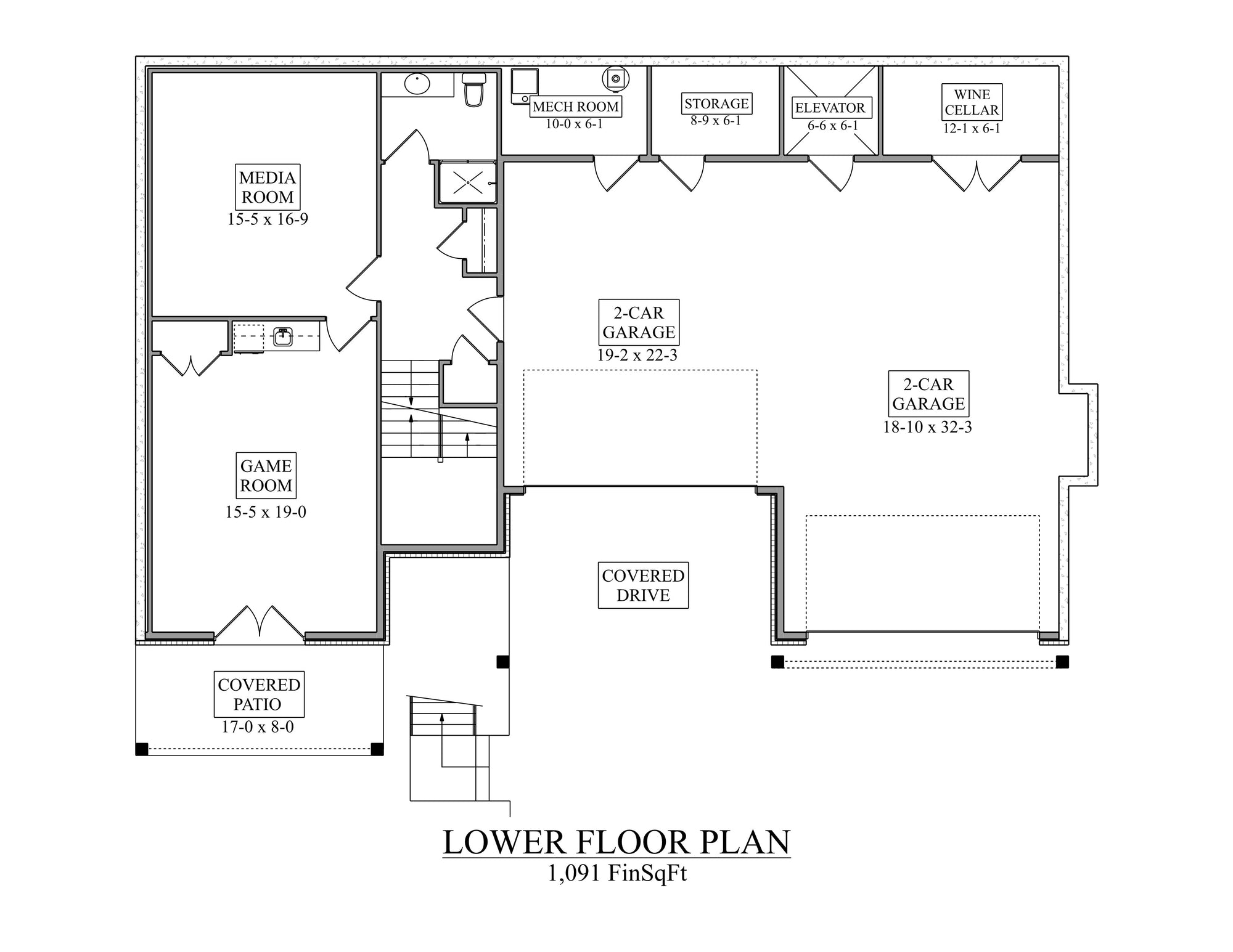 I8360-A Modern Mountain House Basement Floor Plan, 3 Bedrooms, 4.5 Bathrooms | The Lowell Mountain House Plan