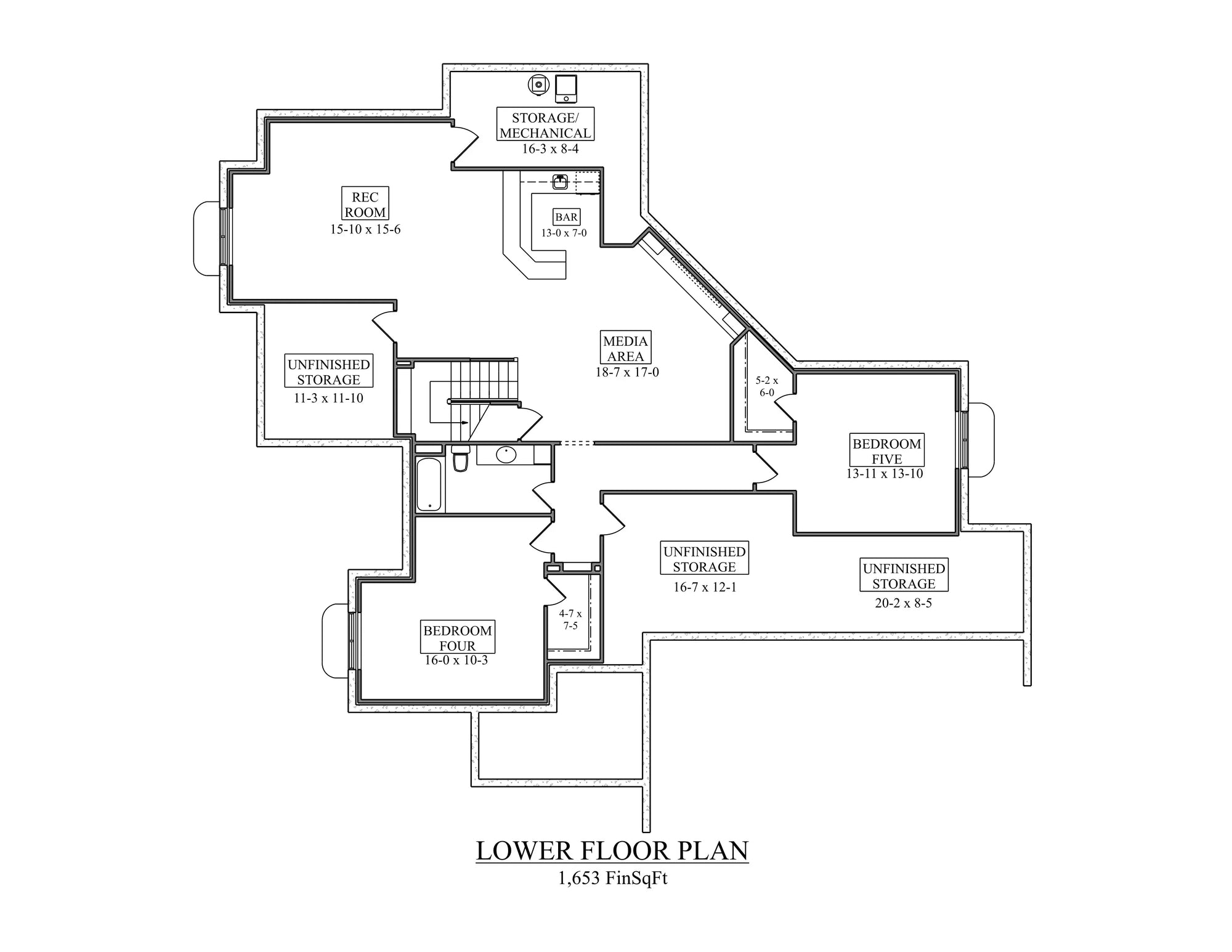 I7395-A The Rockford House Basement Floor Plan 3 Beds 2.5 Baths