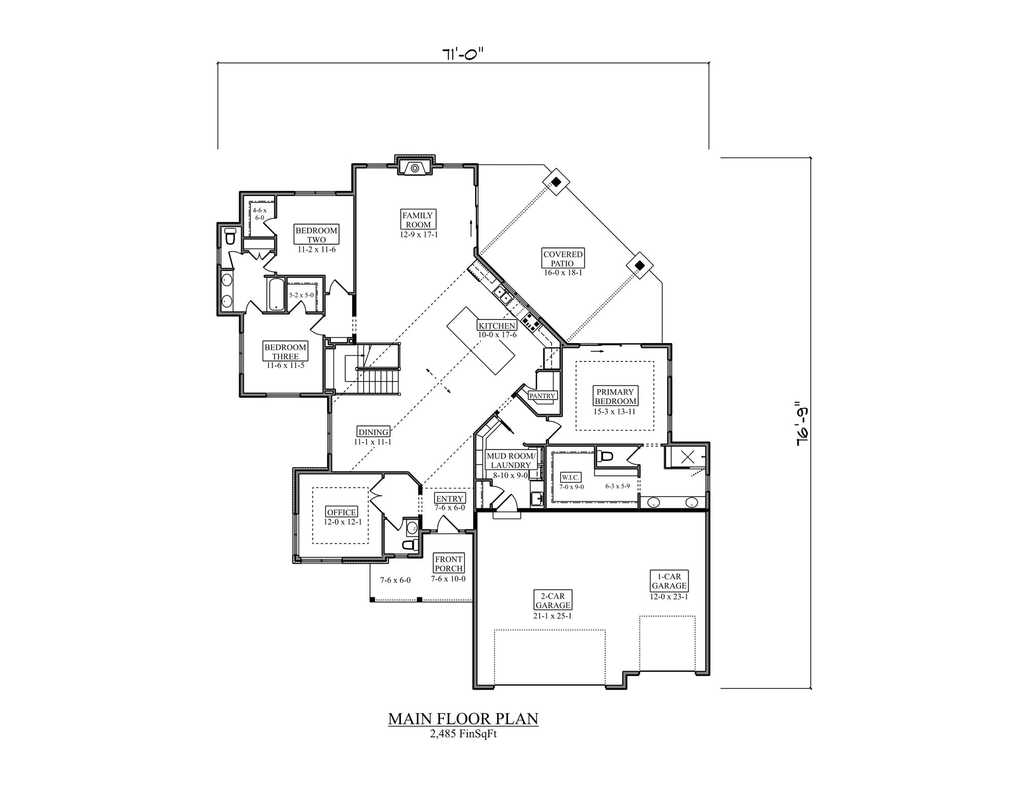 I7395-A The Rockford House First Floor Plan 3 Beds 2.5 Baths