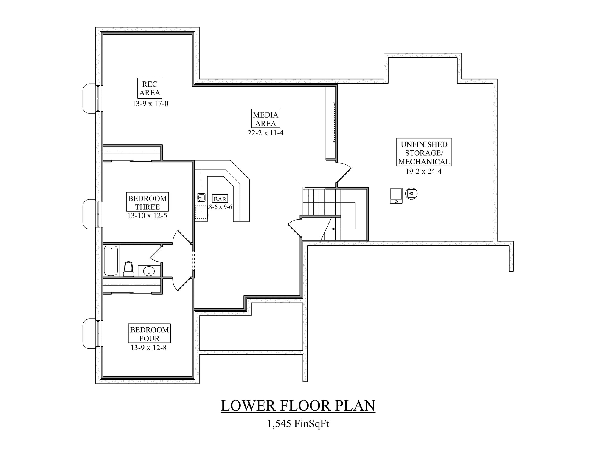 5417-A Craftsman House Basement Floor Plan, 3 Bedrooms, 2.5 Bathrooms | The Salem House Plan