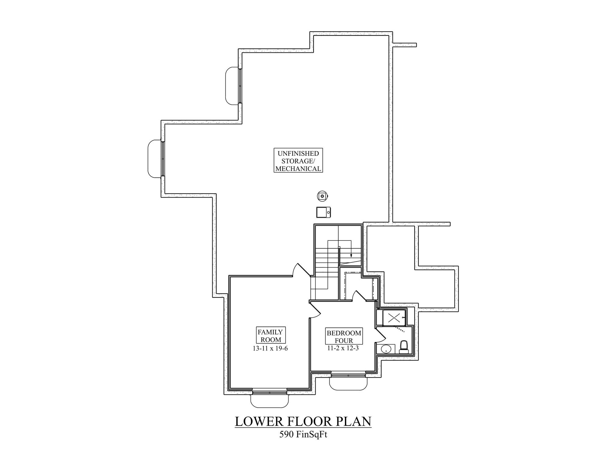 I7970-A Craftsman House Basement Floor Plan, 3 Bedrooms, 2.5 Bathrooms | The Scenic Ridge 3665