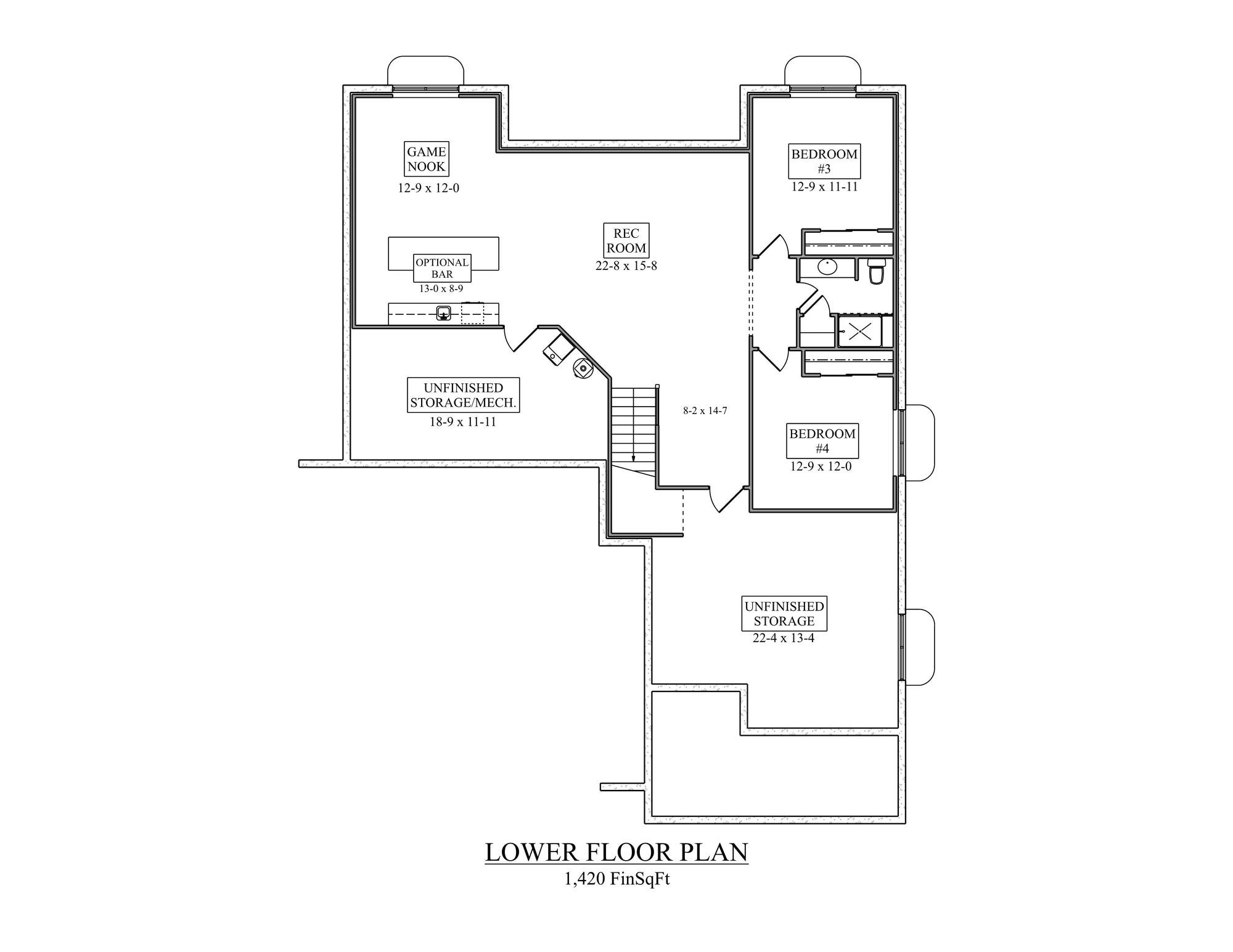 I8372-A Modern Craftsman Ranch House Basement Floor Plan, 2 Bedrooms, 2.5 Bathrooms | Todd Creek House Plan