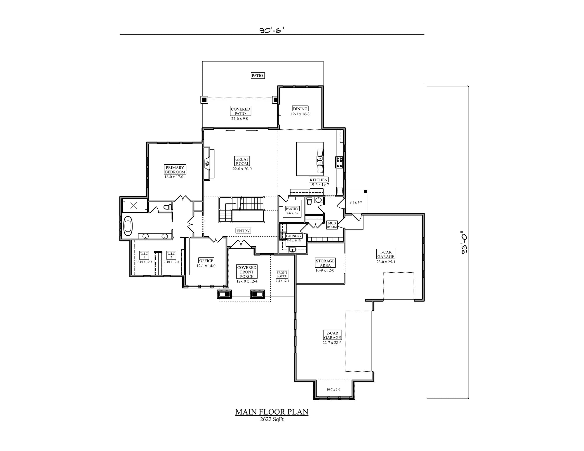 I7633-A Contemporary House First Floor Plan, 4 Bedrooms, 3.5 Bathrooms | The West Union House Plan