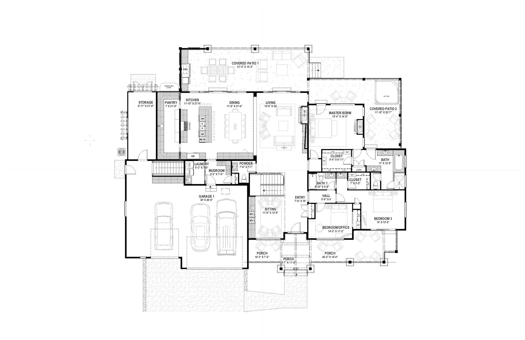 W7601-A Craftsman House First Floor Plan, 3 Bedrooms, 2.5 Bathrooms | USA-2827-MT
