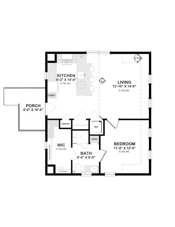 X7318-A The Wilbury 24x28 House Second Floor Plan 1 Bed 1 Bath