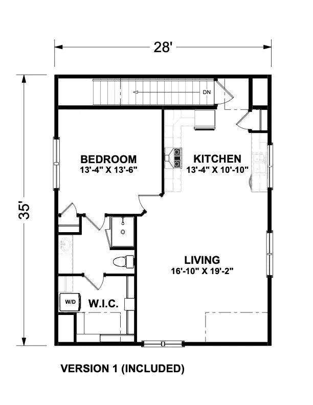 X7320-A The Winthrop 35 Enclosed Stairs House Second Floor Plan 1 Bed 1 Bath