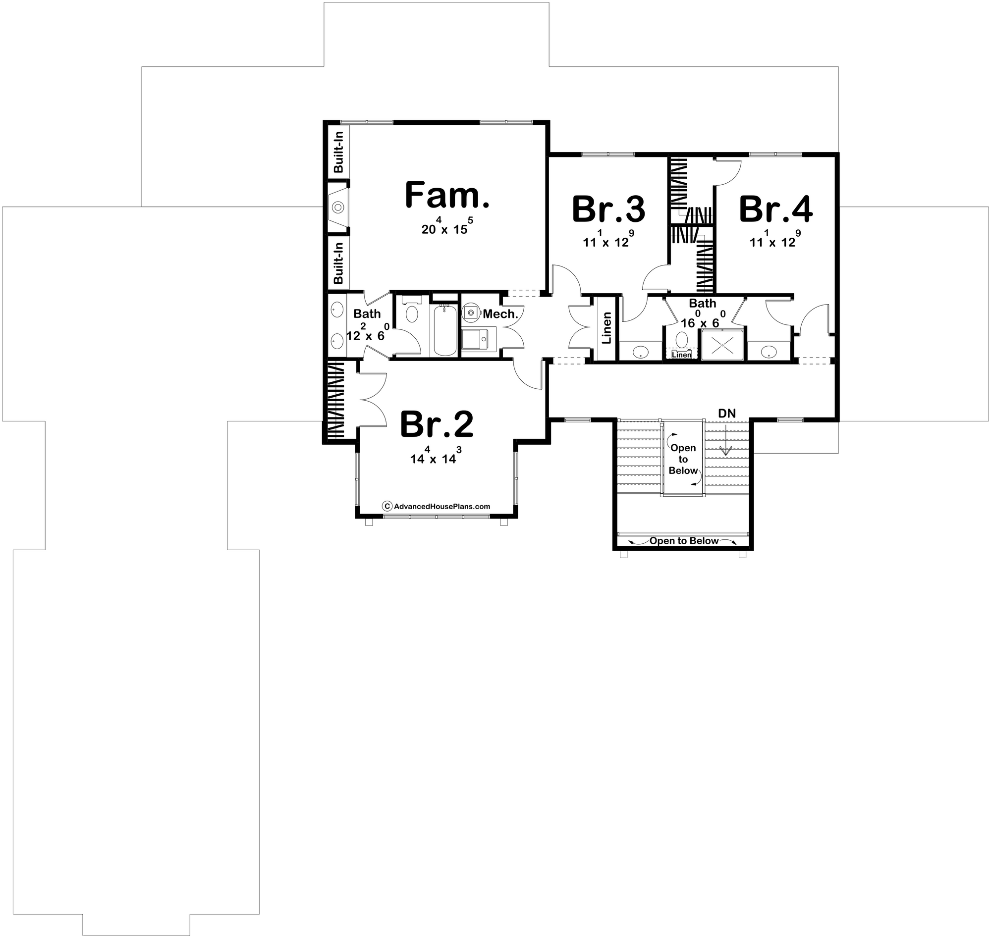 G7997-A Modern French Country House Second Floor Plan, 4 Bedrooms, 4 Bathrooms | Camelback Ranch 30289