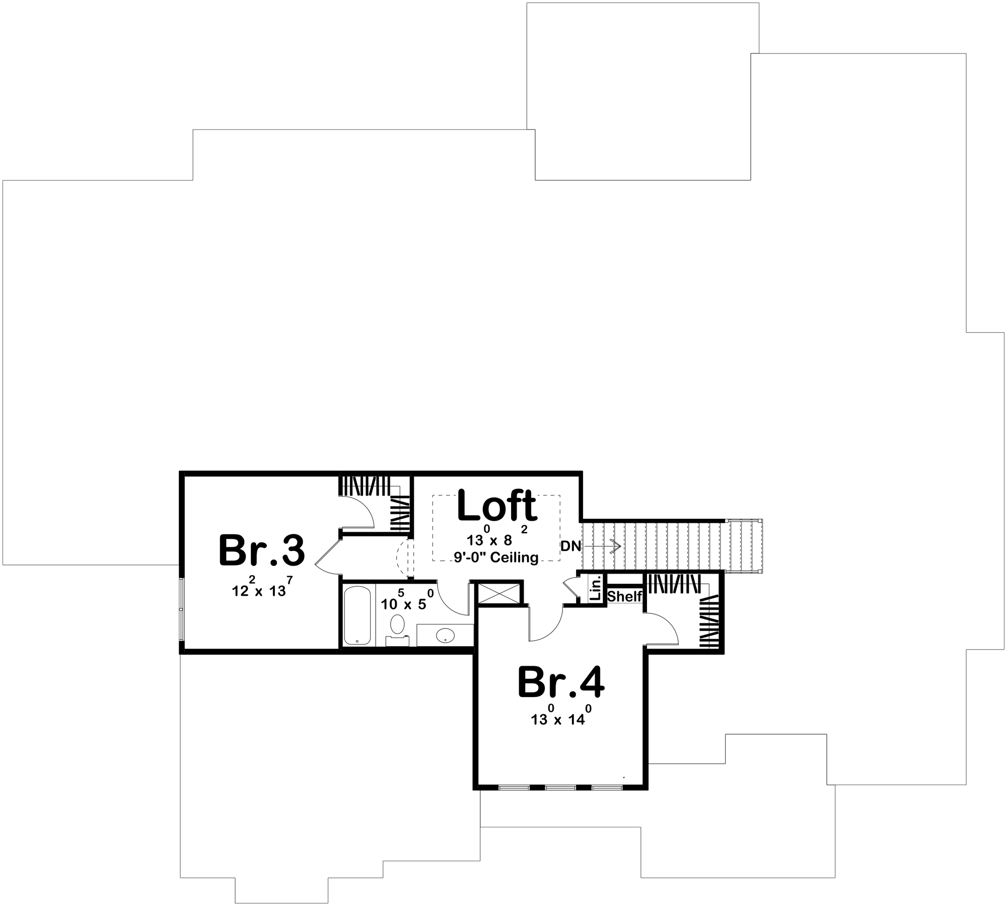 G7959-A Cottage House Second Floor Plan, 4 Bedrooms, 3 Bathrooms | Cottage Hill 29408