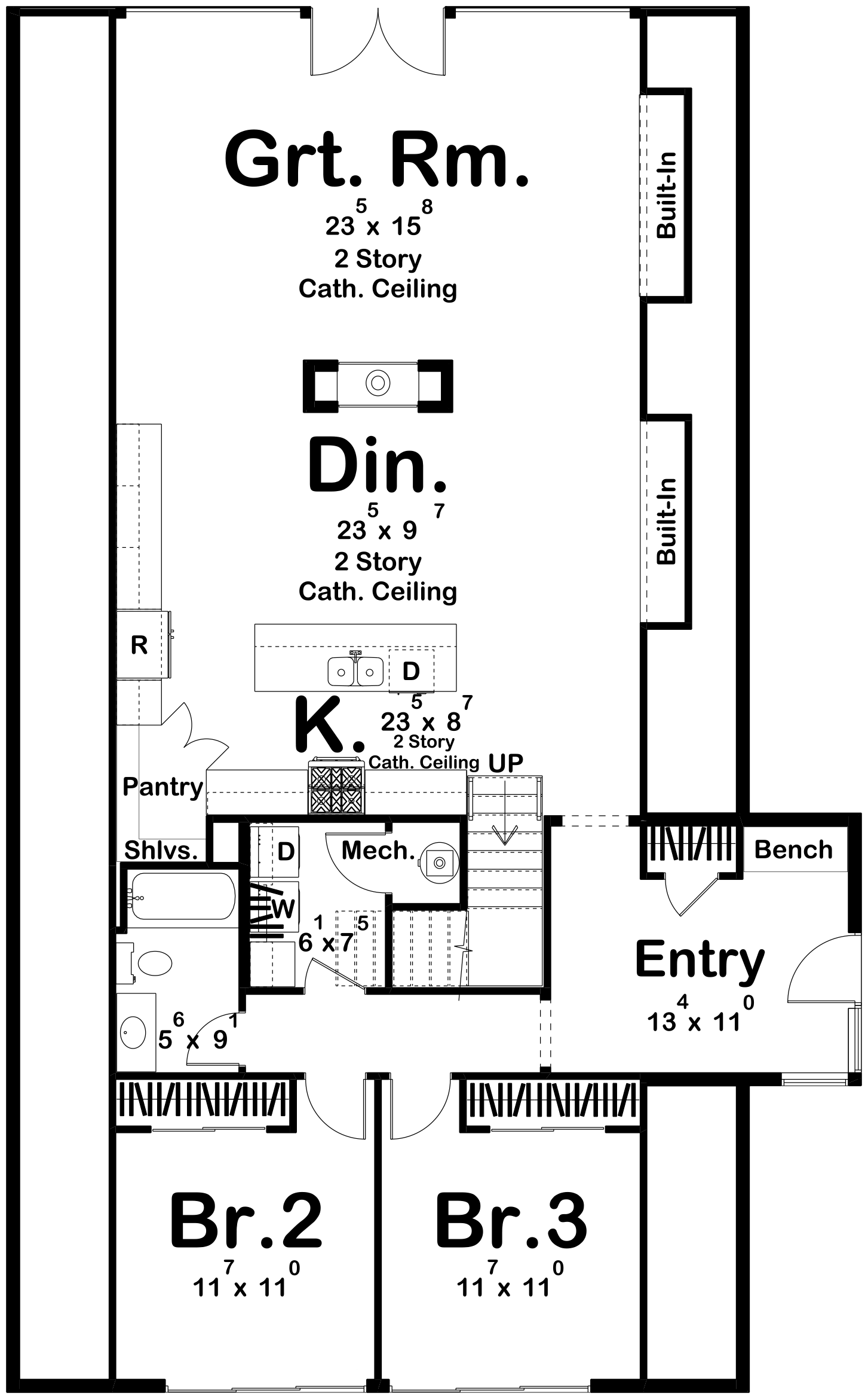 G7961-A Modern A-Frame House First Floor Plan, 3 Bedrooms, 2 Bathrooms | Deadwood 30369