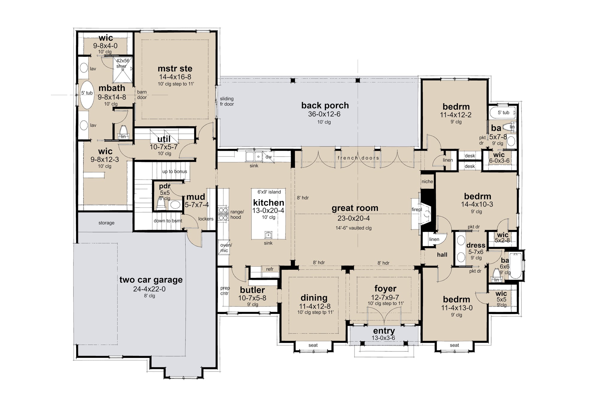 B7778-A Modern Farmhouse First Floor Plan, 4 Bedrooms, 3.5 Bathrooms | Silverbrook House Plan