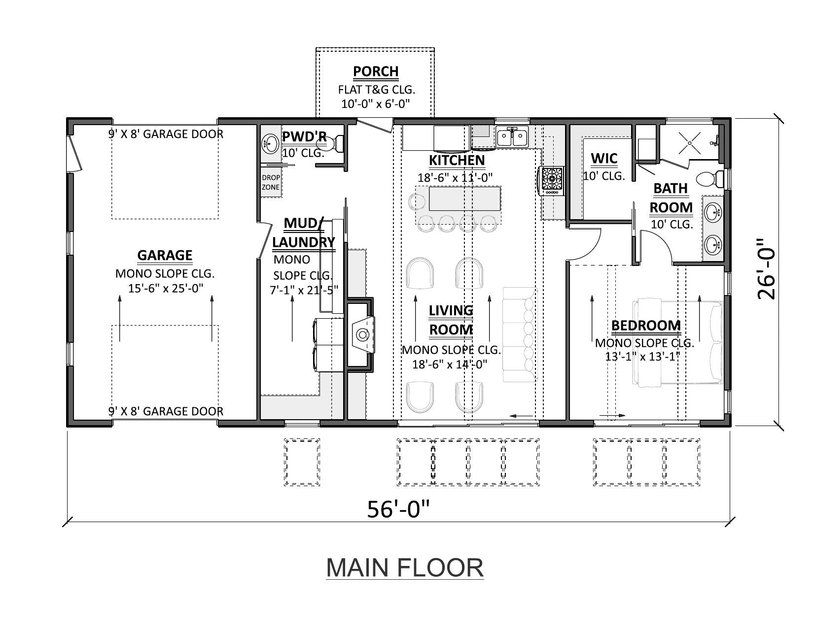 AJ7705-A Contemporary House First Floor Plan, 1 Bedroom, 1.5 Bathroom | Plan 1052
