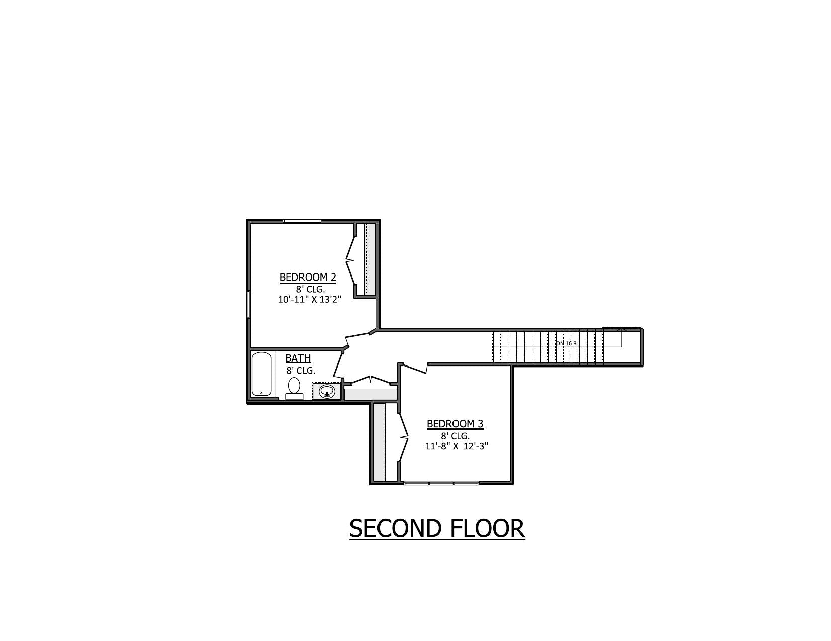 AJ7710-A Modern Farmhouse Second Floor Plan, 3 Bedrooms, 2.5 Bathrooms | Plan 1059