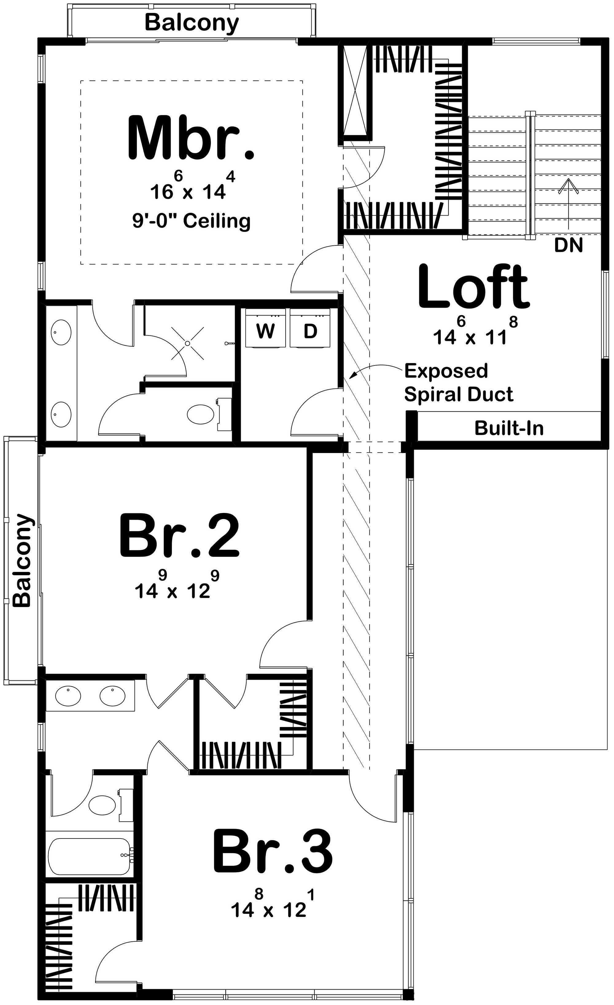 G7891-A Modern House Second Floor Plan, 3 Bedrooms, 2.5 Bathrooms | Union Square 30218
