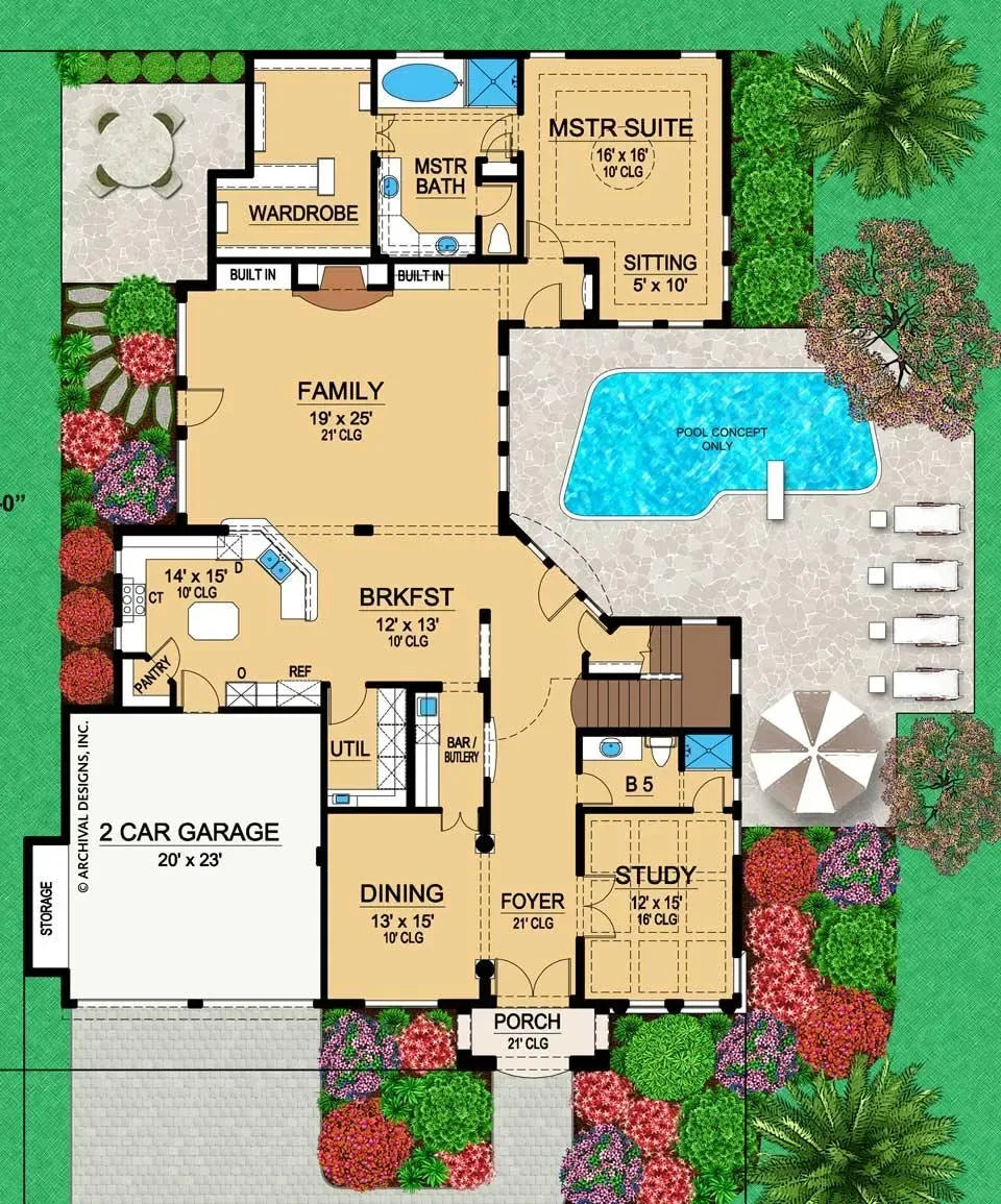 Bellagio House Plan - Archival Designs House Plans, floor plan