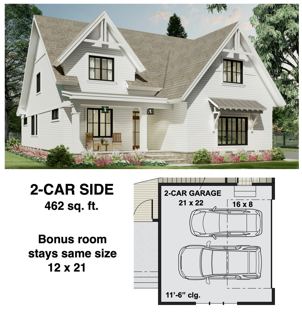 Belmont House Plan - 2 car side load garage 