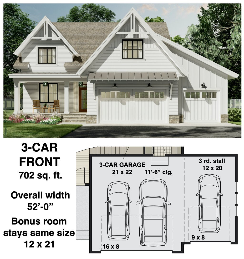 Belmont House Plan - 3 car front load garage 
