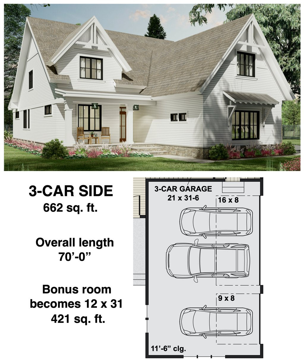 Belmont House Plan - 3 car side load garage