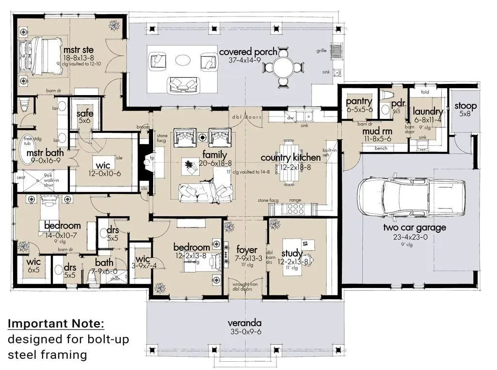 Dos Riatas Ranch House Plan - Archival Designs House Plans, floor plan