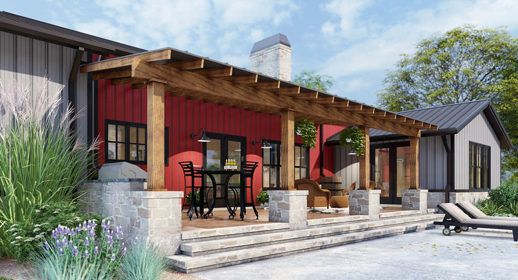 Dos Riatas Ranch House Plan - Rear Porch