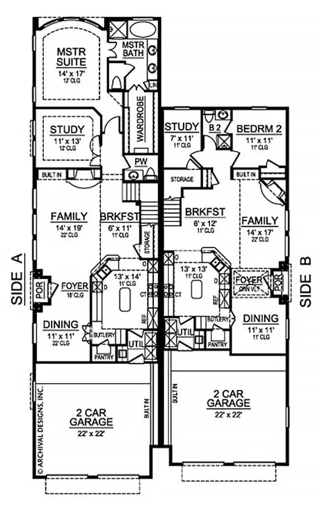 Escondido Duplex House Plan - Archival Designs House Plans, floor plan