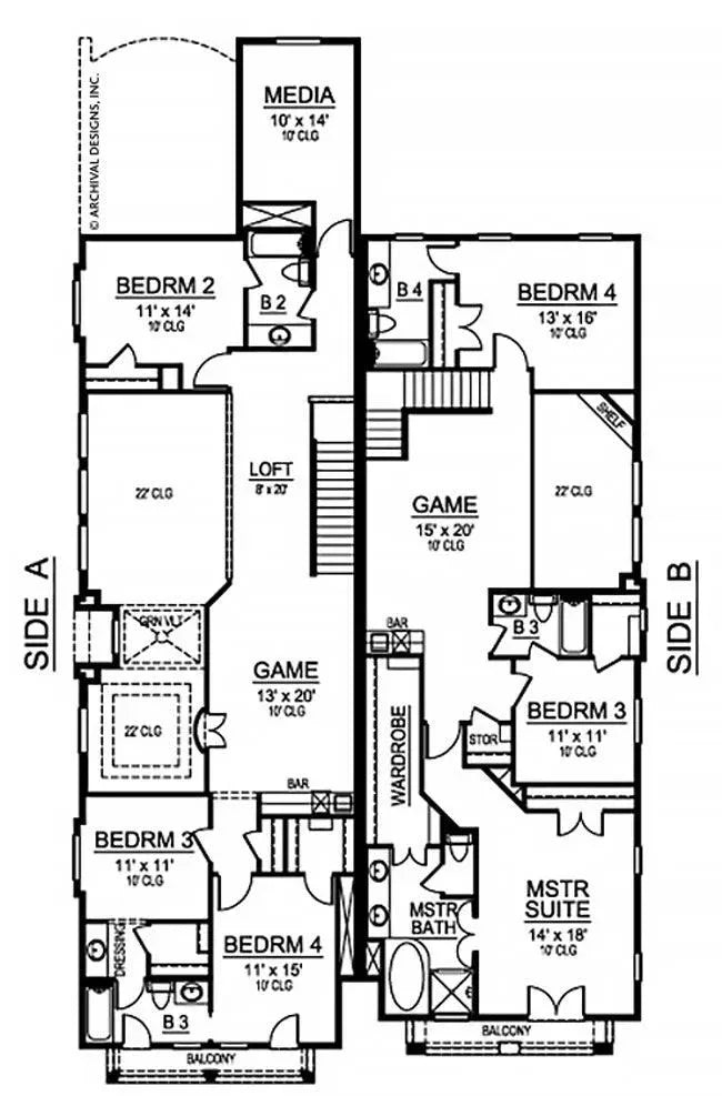 Escondido Duplex House Plan - Archival Designs House Plans, floor plan