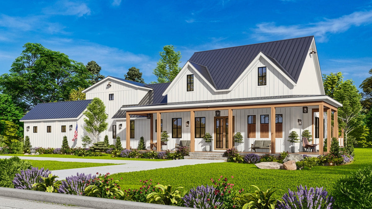 Modern Farmhouse House Plan - Front Right Day 