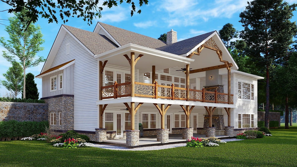 Snow Cap Cottage A House Plan - Rear Day
